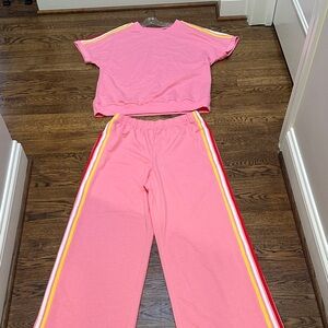 Pink Two-Piece Set with Striped Accents